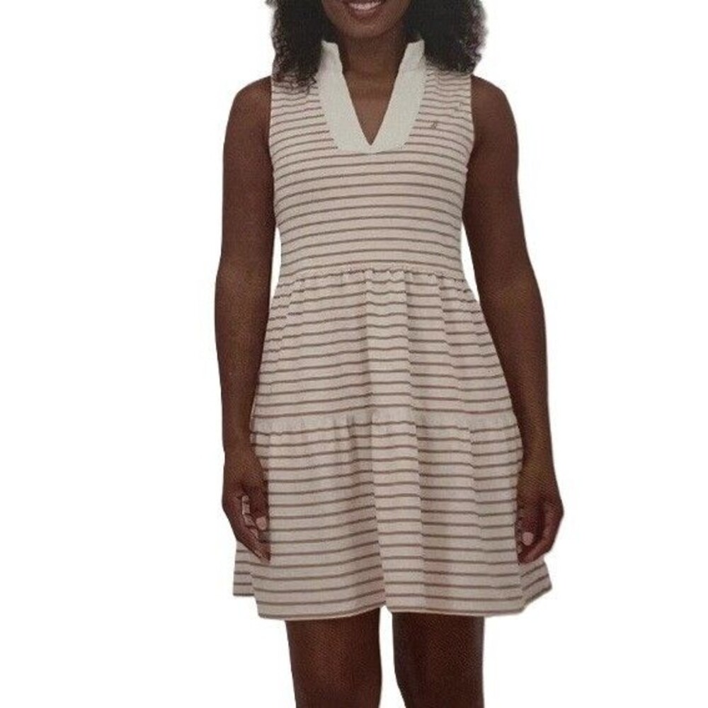 Nautica Jeans Women's Tiered Dress Almond/Ivory Size Small NWT